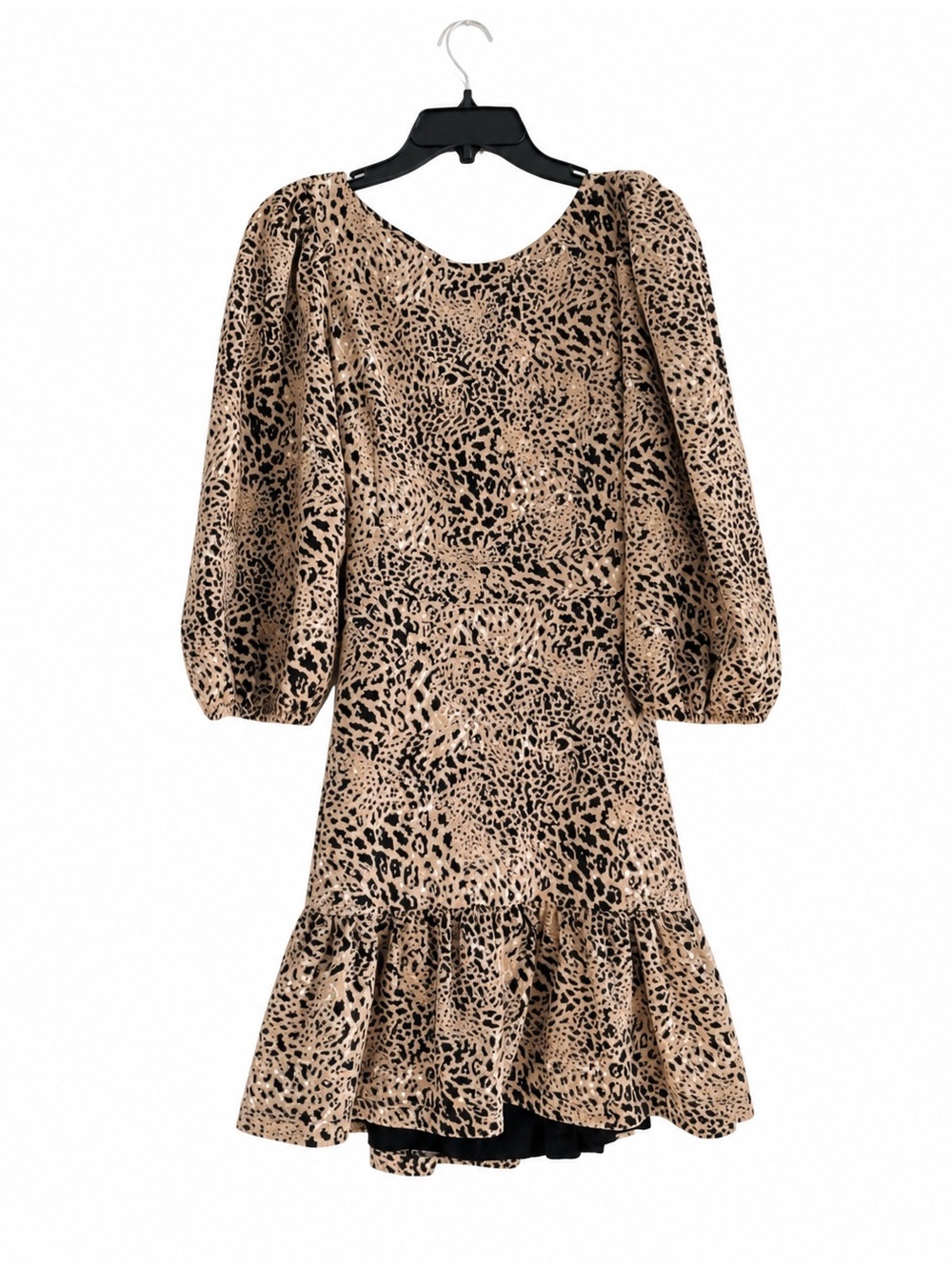 Anthropologie Leopard Print Puff-Sleeve Ruffle Dress - Beige/Black- Size 8- NWOT